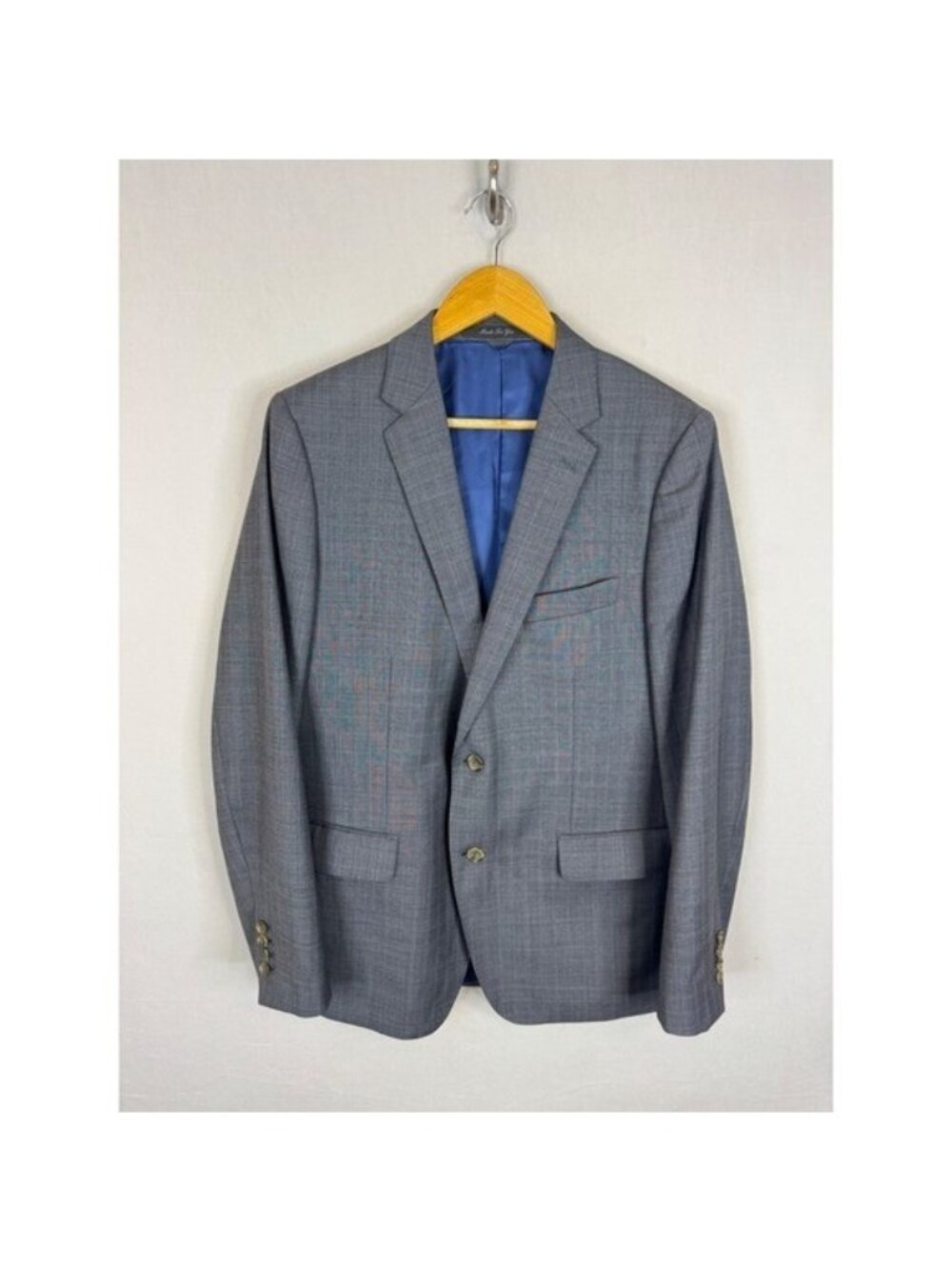 Indochino Mens Grey Glen Plaid 100% Wool 2-Button Blazer Suit Jacket Men 42